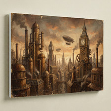 Listing image for Steampunk Industrial City UV Print - 16x12 Victorian Sci-Fi Airship Wall Art
