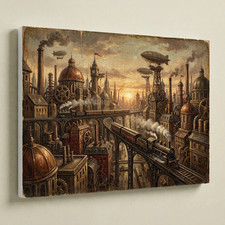 Listing image for Steampunk Industrial Cityscape UV Print - 16x12 Victorian Sci-Fi Wall Art