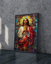 Listing image for JESUS POSTER PRINT STAINED AI GLASS WINDOW CHURCH ART RELIGION GOD SIZE -A3 A4