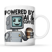 Listing image for Powered By AI And Coffee - Funny Robot/Caffeine Mug